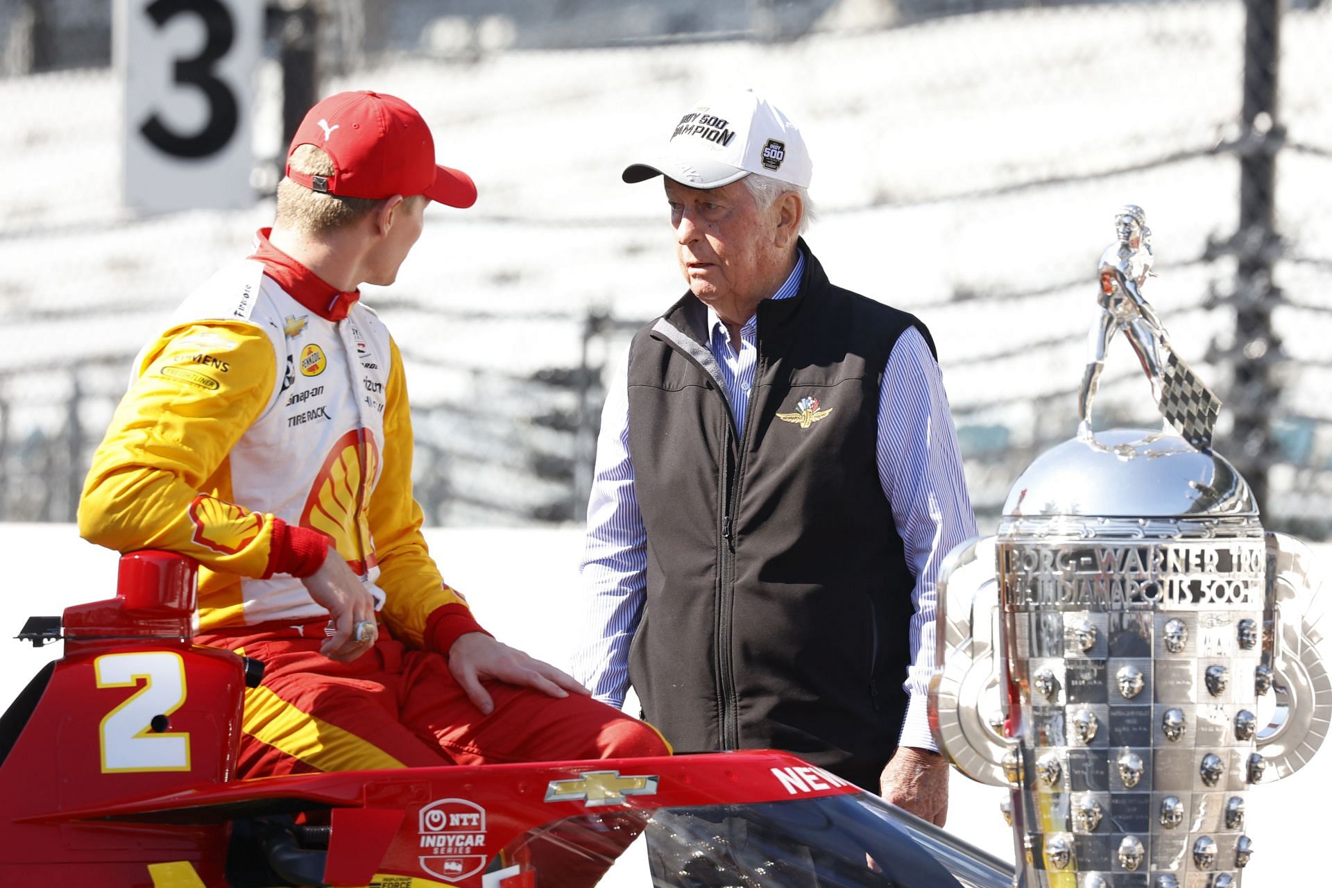 Josef Newgarden with Roger Penske after winning the 107th Indianapolis 500 - Source: Getty